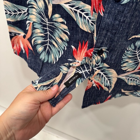 Molokai Surf Co Short Sleeve Hawaiian Print Button Up Short Blue Large Cotton - Picture 4 of 5